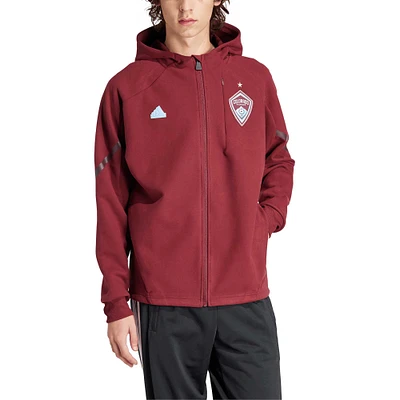 Veste à fermeture éclair intégrale et manches raglan adidas Colorado Rapids 2024 Anthem Travel pour homme bordeaux