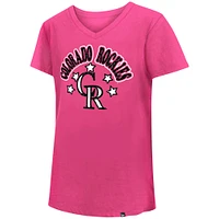 Girls Youth New Era Pink Colorado Rockies Jersey Stars V-Neck T-Shirt