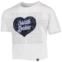 Girls Youth New Era White Colorado Rockies Flip Sequin Heart Crop Top