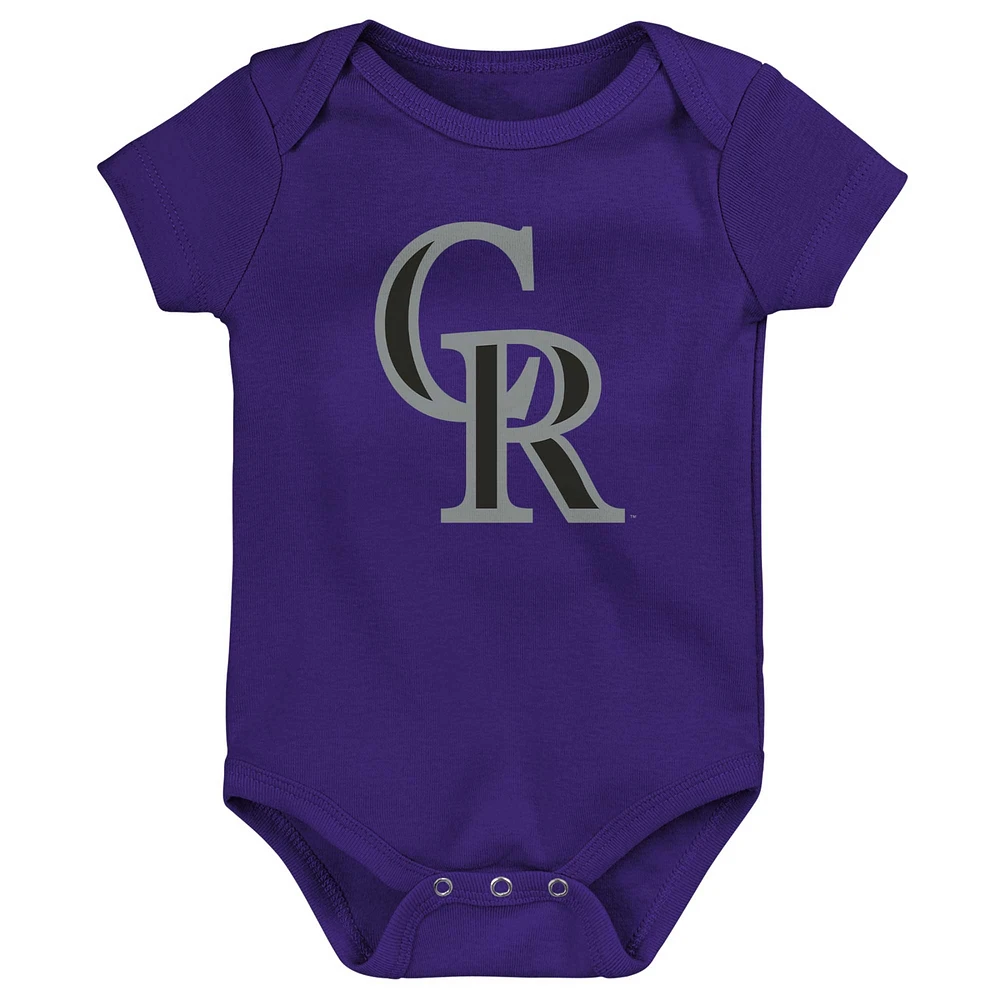 Infant Purple/White/Heather Gray Colorado Rockies Biggest Little Fan 3-Pack Bodysuit Set