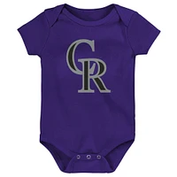 Infant Purple/White/Heather Gray Colorado Rockies Biggest Little Fan 3-Pack Bodysuit Set