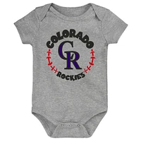 Infant Purple/White/Heather Gray Colorado Rockies Biggest Little Fan 3-Pack Bodysuit Set