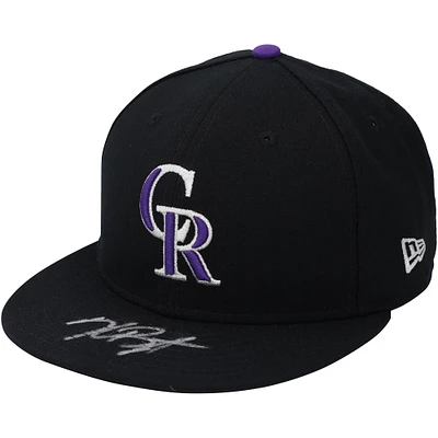 Casquette New Era noire dédicacée par Kris Bryant des Colorado Rockies