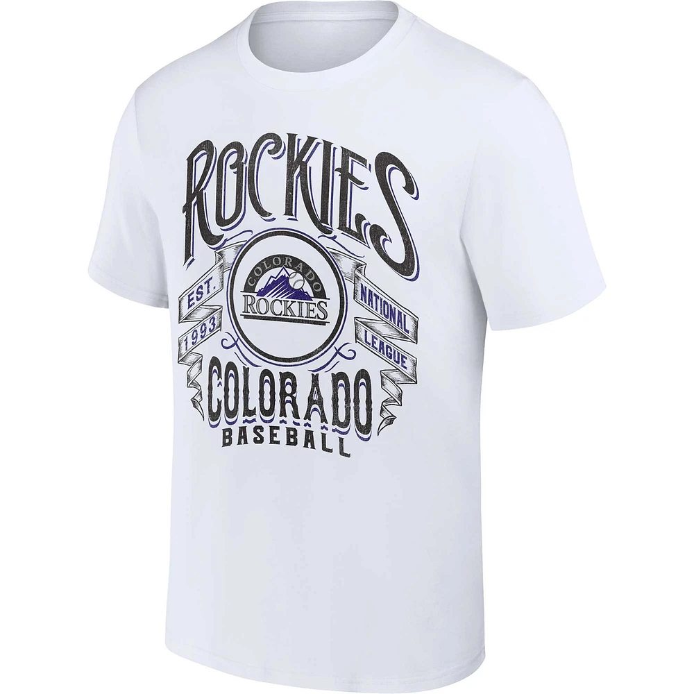 Collection Darius Rucker pour homme par Fanatics - T-shirt Colorado Rockies en détresse Rock homme, blanc
