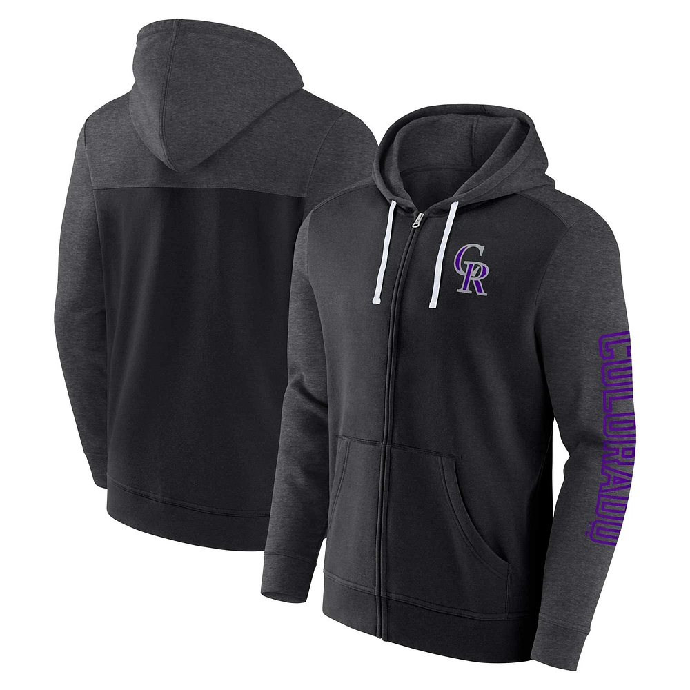 Sweat à capuche léger entièrement zippé Fanatics pour hommes, noir, Colorado Rockies Offensive Line Up