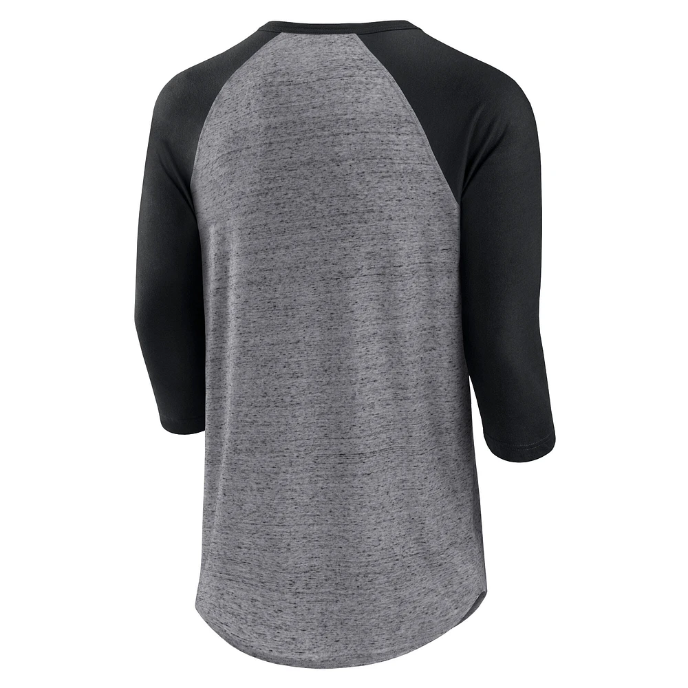 Fanatics pour hommes gris chiné/noir Colorado Rockies emblématique au-dessus de la chaleur mouchetée Raglan Henley T-shirt à manches 3/4