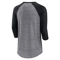 Fanatics pour hommes gris chiné/noir Colorado Rockies emblématique au-dessus de la chaleur mouchetée Raglan Henley T-shirt à manches 3/4