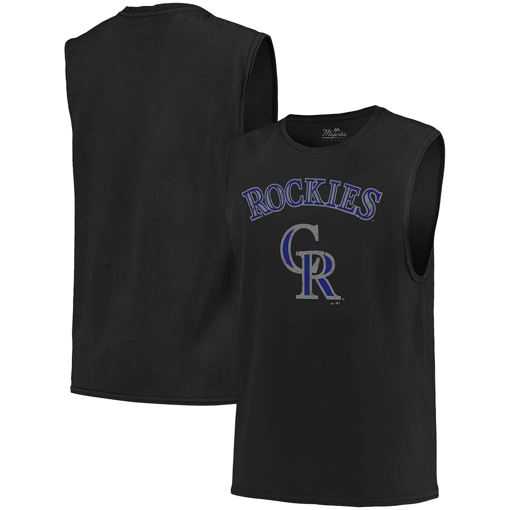 Débardeur Majestic Threads noir Colorado Rockies Softhand Muscle pour homme