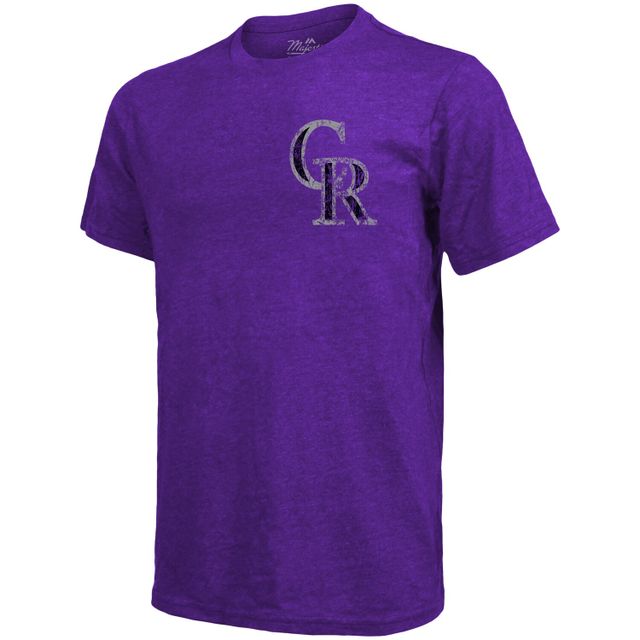 Majestic Threads Purple Colorado Rockies Throwback Logo T-shirt à trois mélanges pour homme
