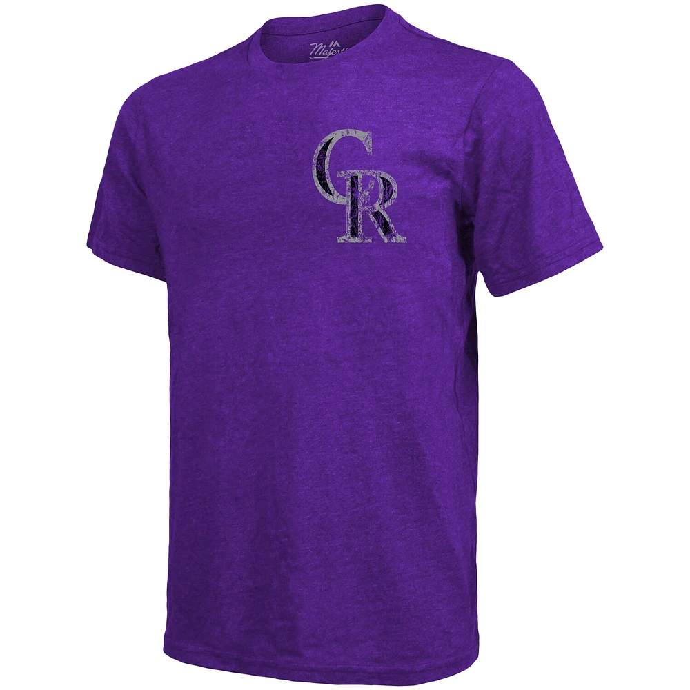 Men's Majestic Threads Purple Colorado Rockies Throwback Logo Tri-Blend T-Shirt