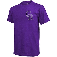 Men's Majestic Threads Purple Colorado Rockies Throwback Logo Tri-Blend T-Shirt