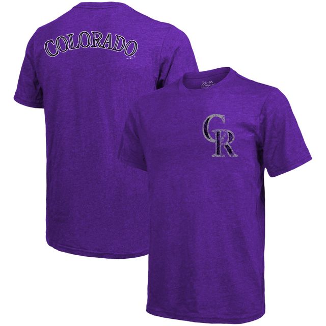 Majestic Threads Purple Colorado Rockies Throwback Logo T-shirt à trois mélanges pour homme