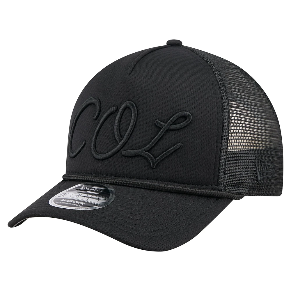 Men's New Era Black Colorado Rockies City Initial 9FORTY A-Frame M-Crown Adjustable Trucker Hat