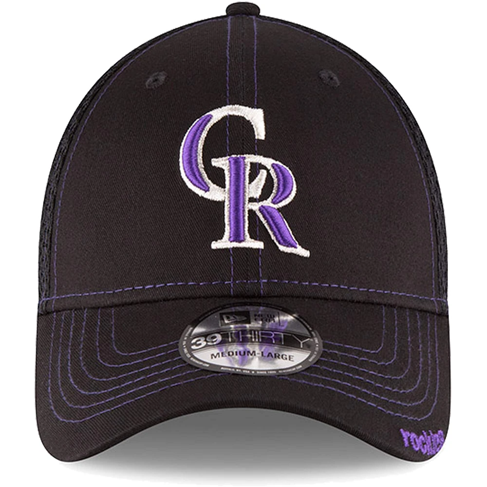 Men's New Era Black Colorado Rockies Logo Neo 39THIRTY Flex Hat