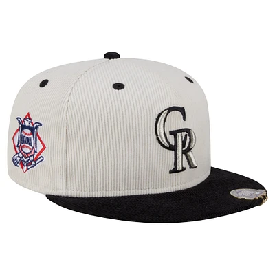Casquette ajustée 59FIFTY en velours côtelé bicolore New Era crème/noir pour homme, Colorado Rockies