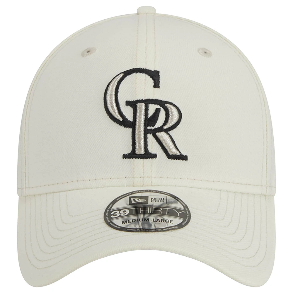 Men's New Era Cream Colorado Rockies Chrome Team Classic 39THIRTY Flex Hat