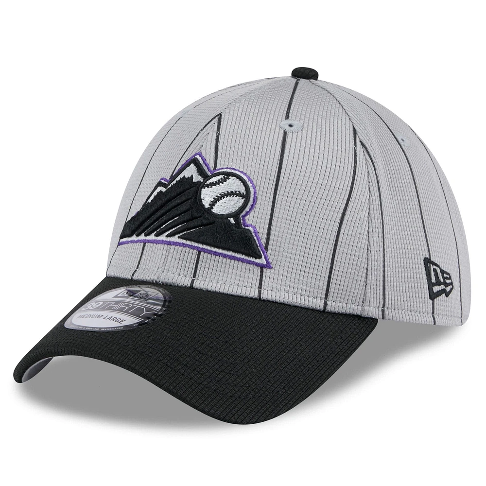 Men's New Era Gray/Black Colorado Rockies 2025 Batting Practice 39THIRTY Flex Hat