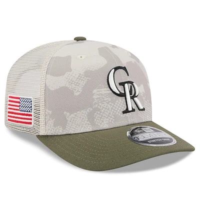 Men's New Era Light Beige/Olive Colorado Rockies 2025 Armed Forces Day 9SEVENTY Stretch-Snap Hat