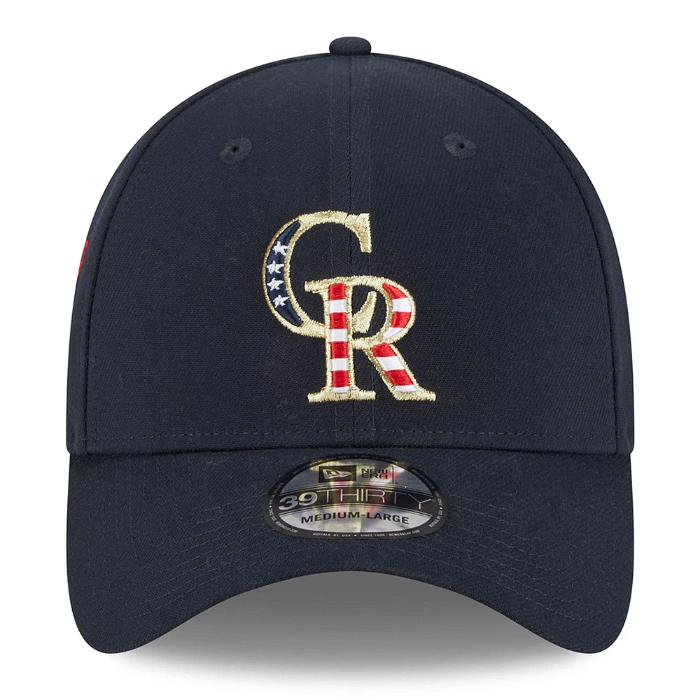 Casquette 39THIRTY Flex Fit New Era pour homme, Colorado Rockies, bleu marine, 2023 Fourth of July