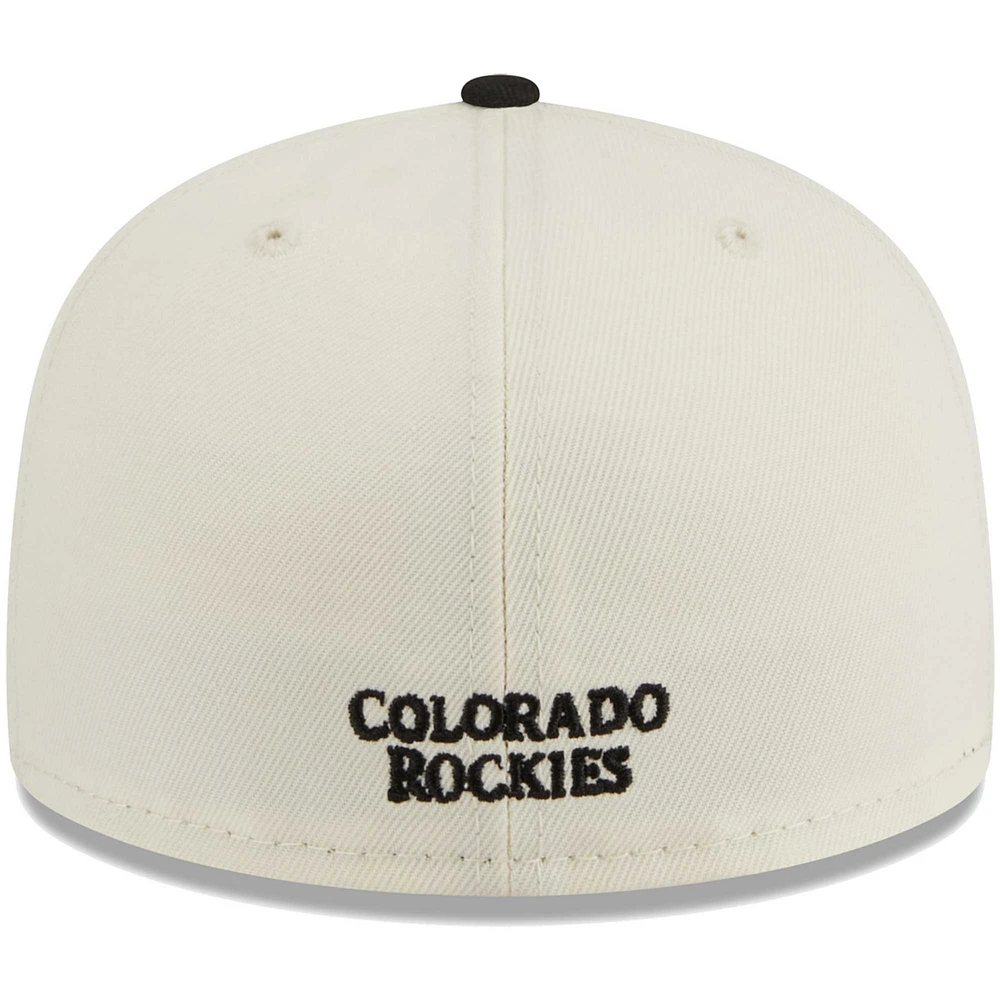 Men's New Era Stone/Black Colorado Rockies Chrome 59FIFTY Fitted Hat
