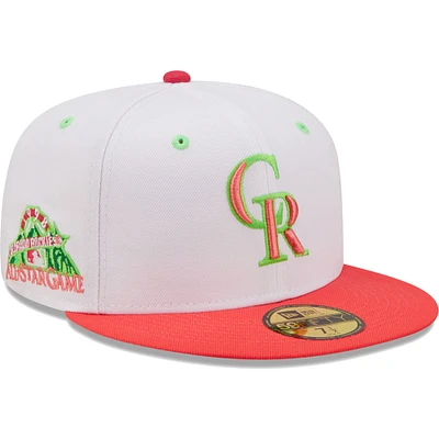 Casquette ajustée New Era pour homme Colorado Rockies 1998 MLB All-Star Game Strawberry Lolli 59FIFTY - Blanc/corail