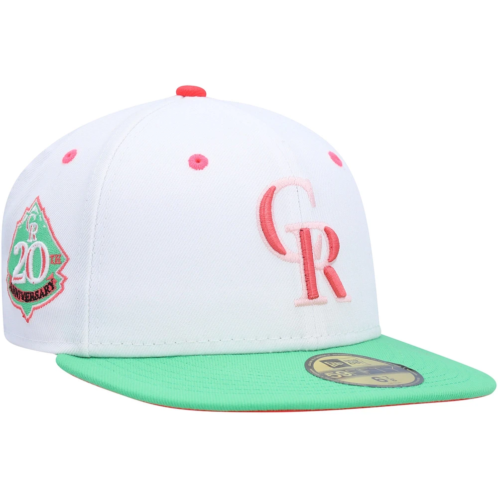 Casquette ajustée 20th Anniversary Watermelon Lolli 59FIFTY New Era pour homme, blanc/vert Colorado Rockies