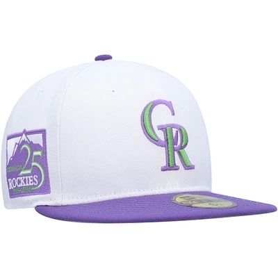 Casquette ajustée 59FIFTY avec écusson latéral 25e anniversaire des Rockies du Colorado New Era pour homme, blanc