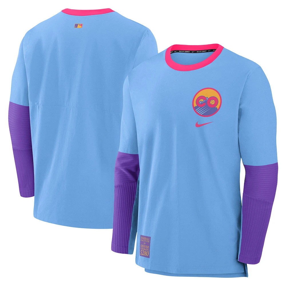 Men's Nike Light Blue/Purple Colorado Rockies 2025 City Connect Authentic Collection Lightweight Player Performance Long Sleeve T-Shirt