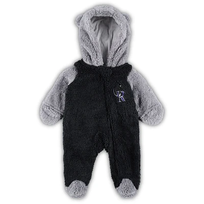 Dormeuse à fermeture éclair complète en polaire pour nouveau-né et nourrisson, Colorado Rockies Game Nap Teddy, noir/gris
