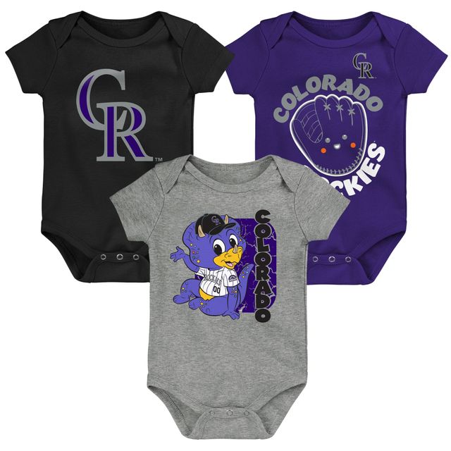 Ensemble de 3 bodys Change Up Colorado Rockies pour nouveau-nés et nourrissons, noir/violet/gris
