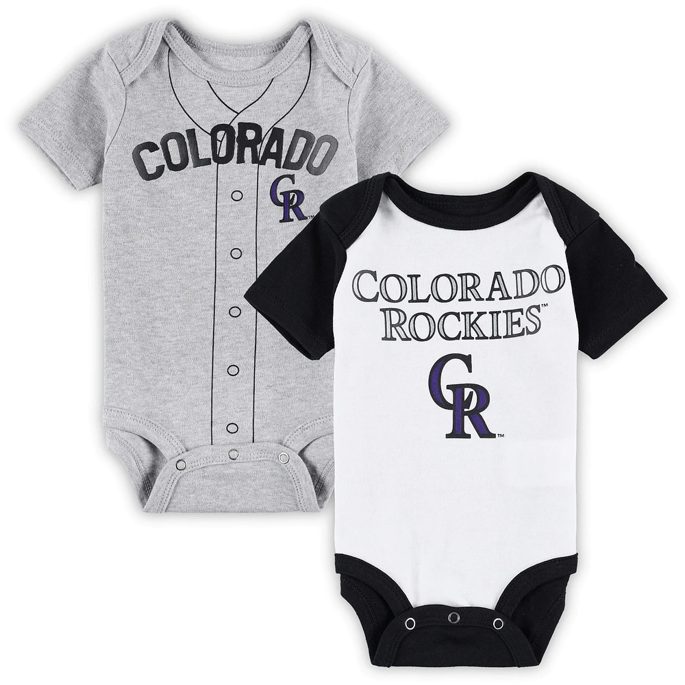 Lot de deux bodys pour nouveau-nés et bébés Colorado Rockies Little Slugger blanc/gris chiné
