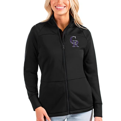 Women's Antigua Black Colorado Rockies Links Full-Zip Golf Jacket