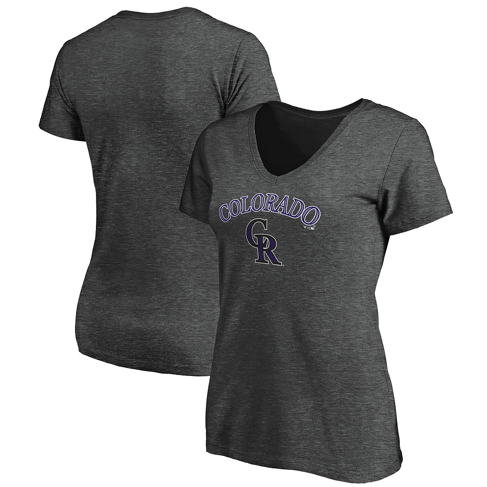 T-shirt à col en V avec logo de l'équipe Colorado Rockies Fanatics Heathered Charcoal pour femmes