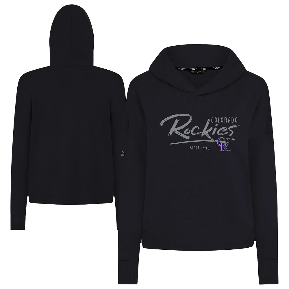 Women's Levelwear Black Colorado Rockies Accolade Sweet Express Cropped Tri-Blend Pullover Hoodie