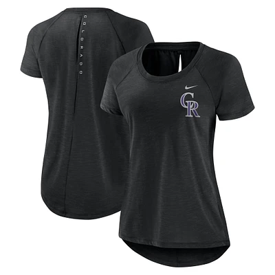 T-shirt tendance Nike Heather Black Colorado Rockies Summer Breeze Raglan pour femme