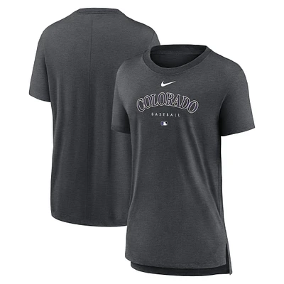 T-shirt à trois mélanges pour femme Nike Heather Charcoal Colorado Rockies Authentic Collection Early Work