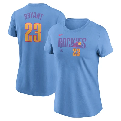 T-shirt Nike Kris Bryant bleu clair pour femme, Colorado Rockies 2025 City Connect Fuse, nom et numéro