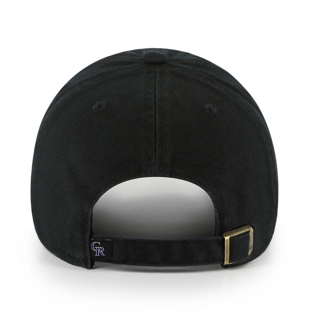 Youth '47 Black Colorado Rockies Team Logo Clean Up Adjustable Hat