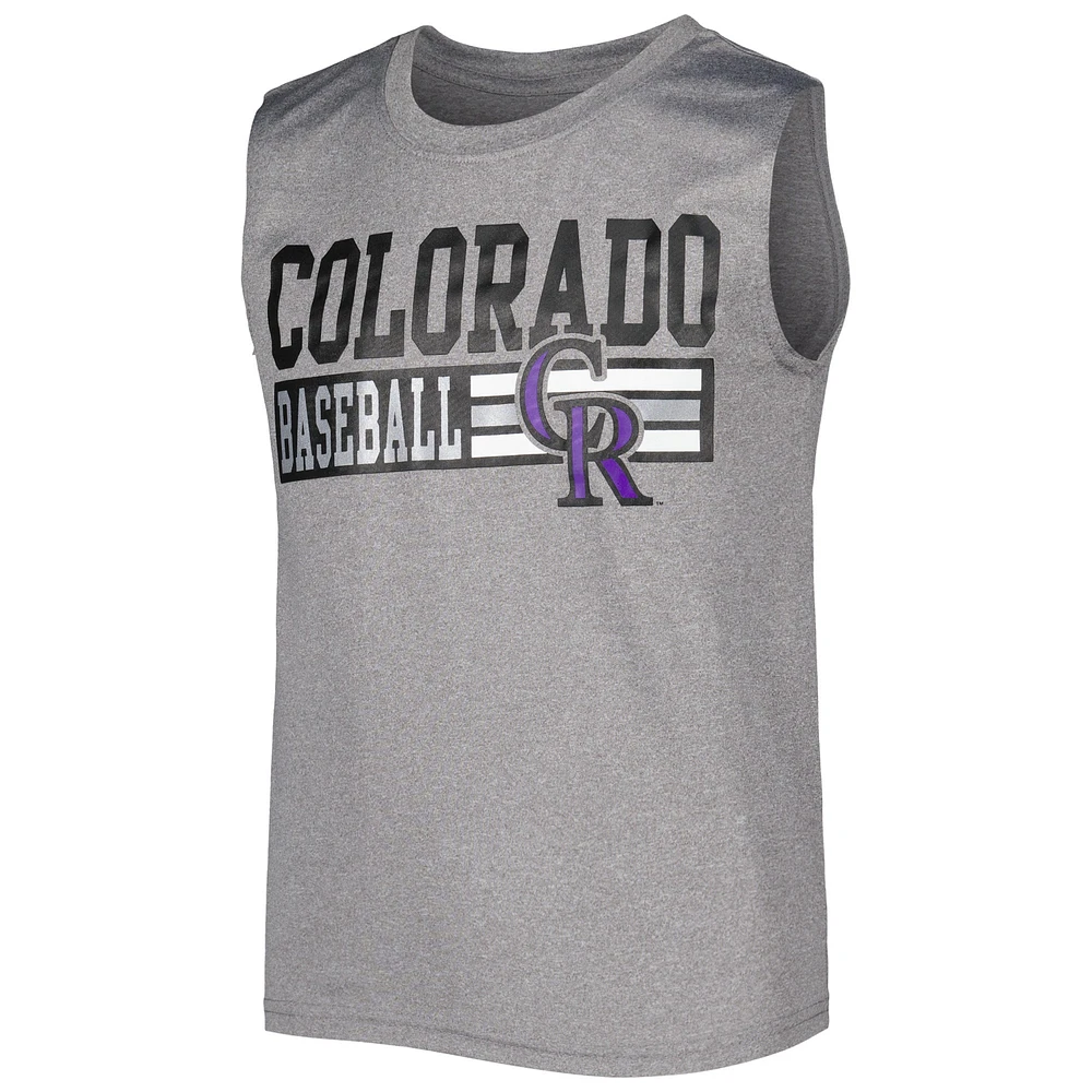 Youth Heather Gray Colorado Rockies Sleeveless T-Shirt