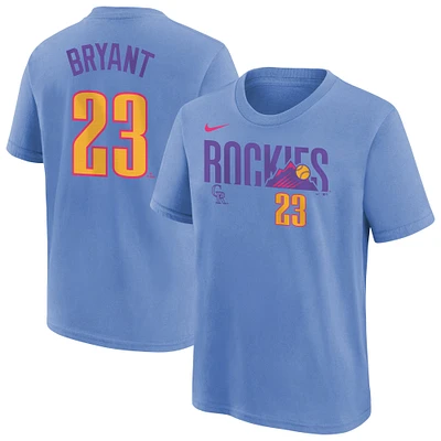 T-shirt Nike bleu clair Kris Bryant pour jeune Colorado Rockies Fuse City Connect avec nom et numéro