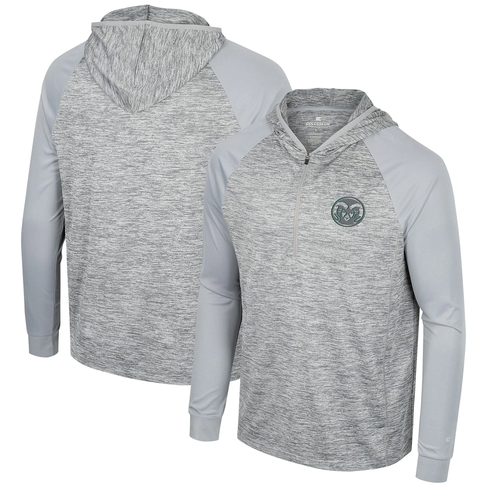Colosseum Grey Colorado State Rams Cybernetic Raglan Quarter-Zip Hooded Top pour homme