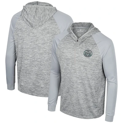 Colosseum Grey Colorado State Rams Cybernetic Raglan Quarter-Zip Hooded Top pour homme