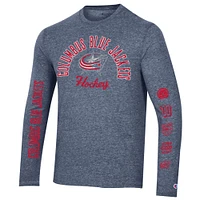 Champion Heather Navy Columbus Blue Jackets T-shirt à manches longues tri-mélange multi-logos