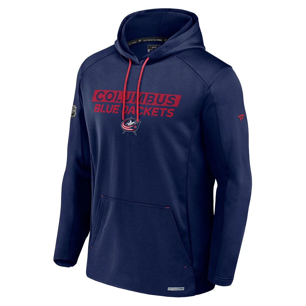 Men's Fanatics  Navy Columbus Blue Jackets Authentic Pro Rink Fleece Pullover Hoodie
