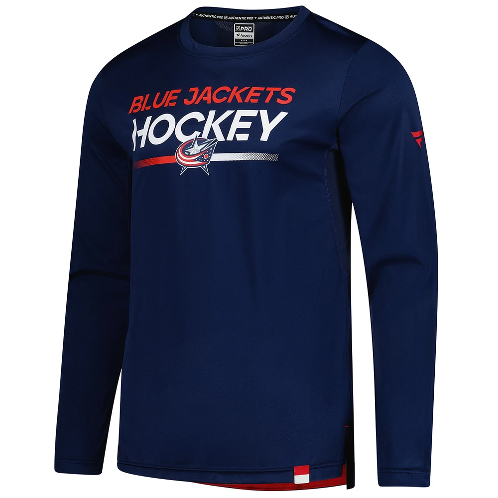 Men's Fanatics Navy Columbus Blue Jackets Authentic Pro Tech Long Sleeve T-Shirt