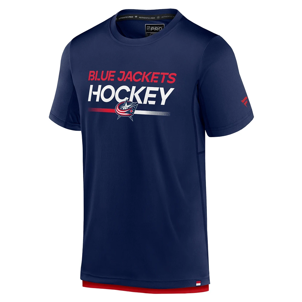 Men's Fanatics  Navy Columbus Blue Jackets Authentic Pro Tech T-Shirt