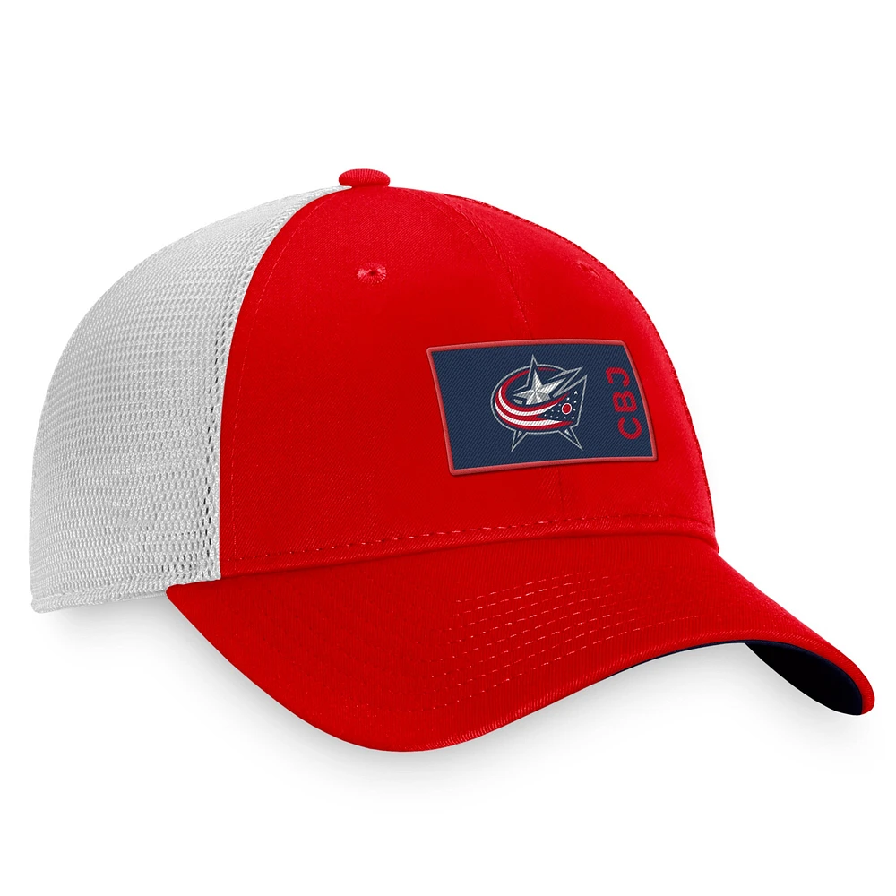 Men's Fanatics Red/White Columbus Blue Jackets Authentic Pro Rink Trucker Snapback Hat