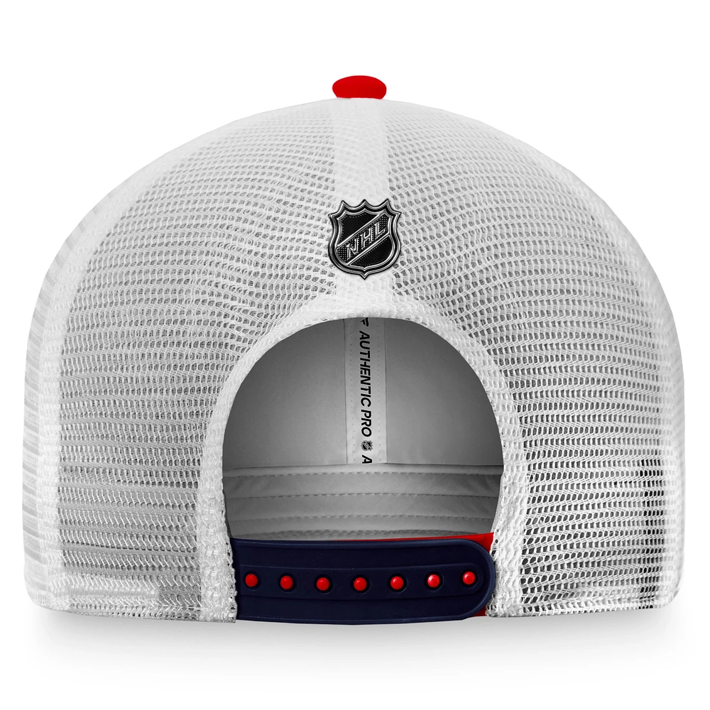 Men's Fanatics Red/White Columbus Blue Jackets Authentic Pro Rink Trucker Snapback Hat