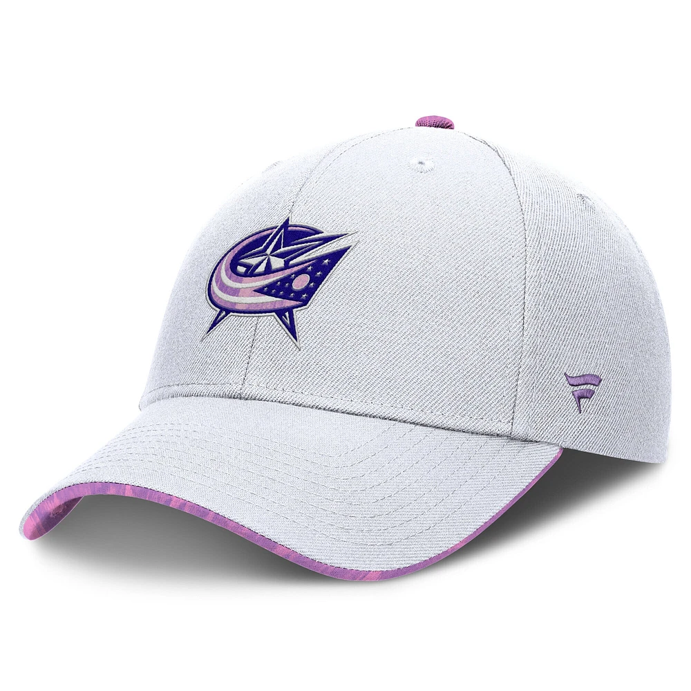 Men's Fanatics White Columbus Blue Jackets Authentic Pro Hockey Fights Cancer Adjustable Hat