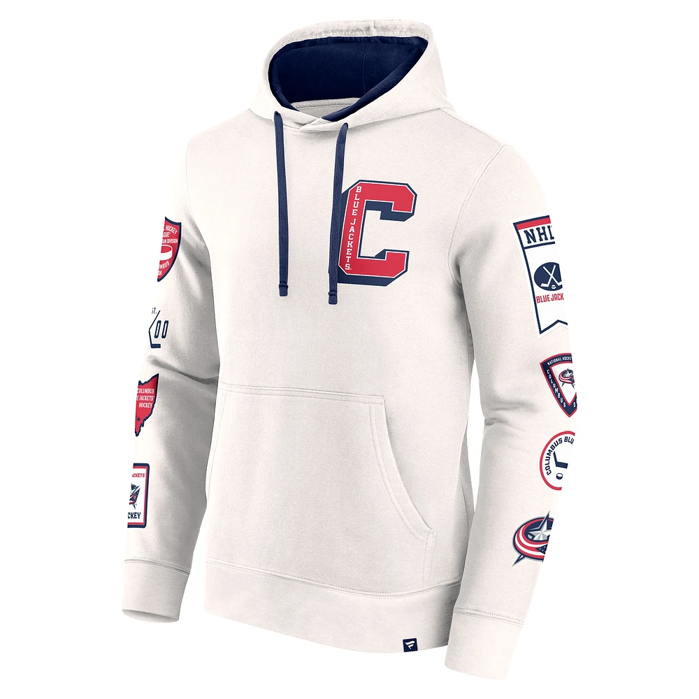 Men's Fanatics White Columbus Blue Jackets Letterman Fleece Pullover Hoodie
